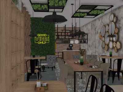 Modern Industrial Urban Cafe - High Poly Scene 3D model