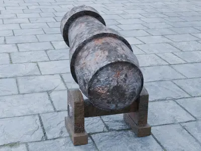 Old rusty cannon Low-poly 3D model