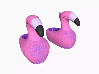 Slippers C07 Pink Blue Flamingo - Costume Character Design Low-poly 3D model
