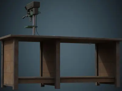 Drill Press And Workbench 1B Low-poly 3D model