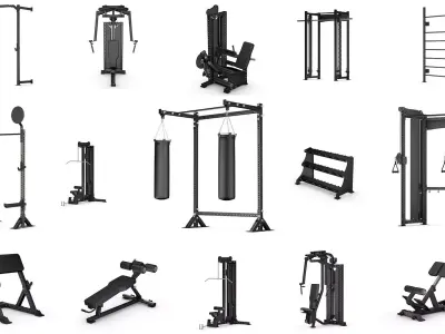 Gym Equipment Set of 18 Low-poly 3D model