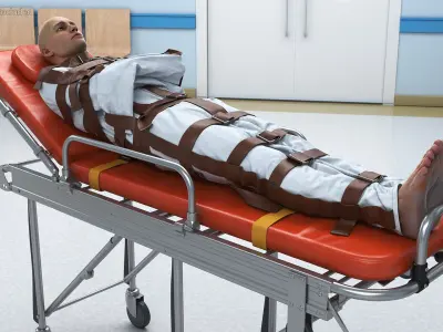 Patient in Straitjacket on Hospital Stretcher 3D model