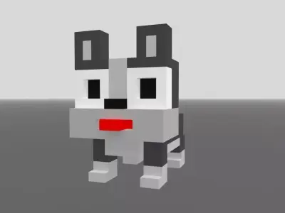 Kitten pixelated dog Low-poly 3D model