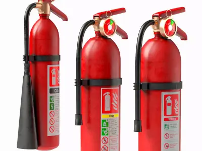 3 Fire extinguishers Low-poly 3D model