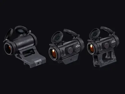 Aimpoint Micro T2 Style Red Dot Sight with 3 Mount Variations  Low-poly 3D model