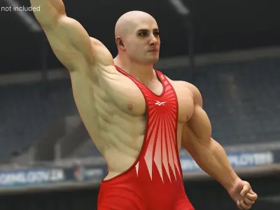 Athlete Victory Pose in Reebok Red Leotard 3D model