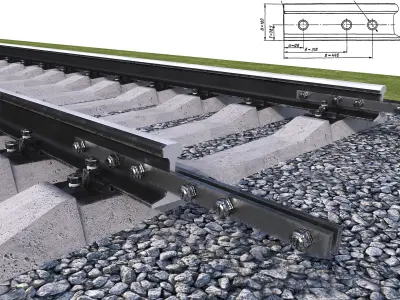 Highly detailed railroad track 3D model