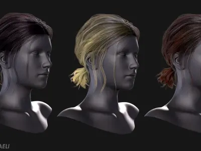 Real Time Hair Card Female Hairstyle part 03 Low-poly 3D model