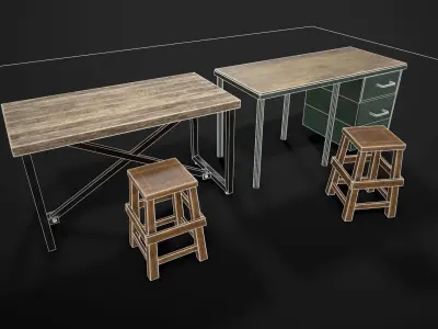 Industrial Furniture Low-poly 3D model