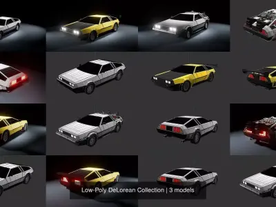 Low-Poly DeLorean Collection 3D Model Pack