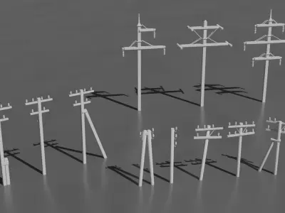Pack electric pillars Low-poly 3D model
