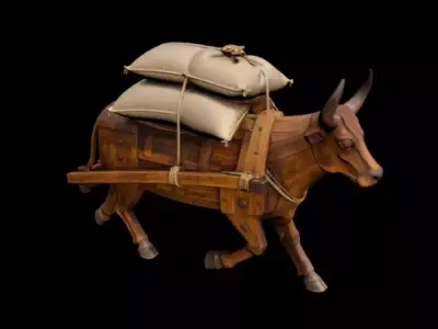 wooden ox and gliding horse 3D model
