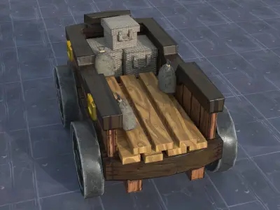 Cart Low Poly PBR wooden wagon Free low-poly 3D model