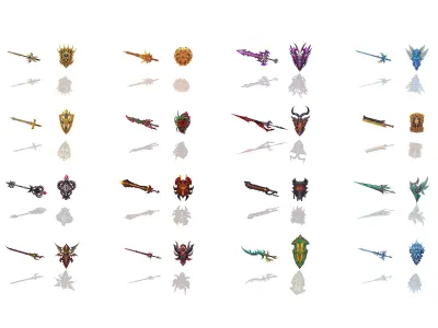 72 Swords and Shields Collection 3D Model Pack