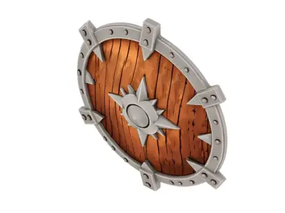 Stylized Medieval Round Shield Low-poly 3D model