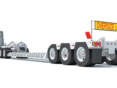 Semi Truck with Lowboy Trailer 3D model shop