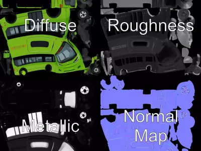 Lime Green Bus model pack Low-poly 3D model