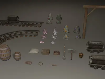 Miner pack - 29 items collection Low-poly 3D model