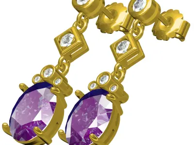 Antique Round and Oval Diamond Earring 3D print model