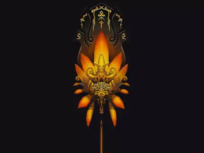 Magical Staff Magic Stick Wand Golden Flower Plumage Props Low-poly 3D model