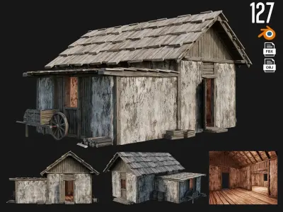 4 Old Medieval Building Pack 4K Textures GameReady 125 to 128 Low-poly 3D model