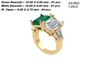 Emerald 2 Stone Art Deco Ring 3D print model purchase