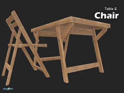 Army WW2 Field Table and chair Low-poly 3D model
