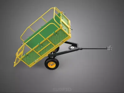 TILTED DUMP TRAILER CARGO CART WAGON GARDEN TRACTOR LAWN MOWER 2 3D model