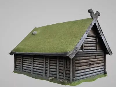 Medieval Viking village house 3D model Low-poly 3D model