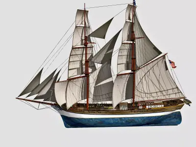 Brig Ship  J W Parker 1874 Brigantino Toscano 3D model