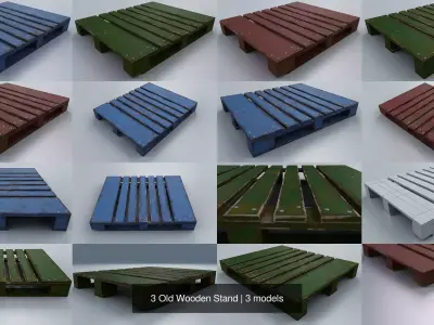3 Old Wooden Stand 3D Model Pack