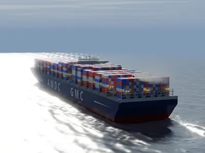 Complete Cargo Ship and Ocean Simulation Low-poly 3D model