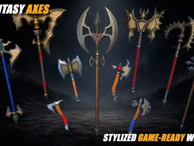 Stylized Fantasy Axe Pack Low-poly 3D model