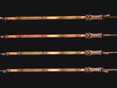 Medieval Wooden Spear Colored Weapon Pack Low-poly 3D model