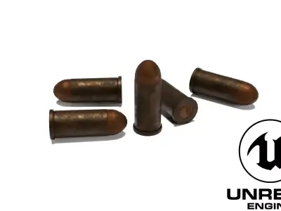 Hand Gun Bullets and shells Low-poly 3D model