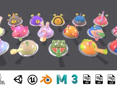 Cartoon Cannon Mega Pack Low-poly 3D model