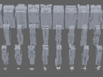 Pack Collection 30 Futuristic Sci-Fi Skyscrapers and 10 Antennas 3D model