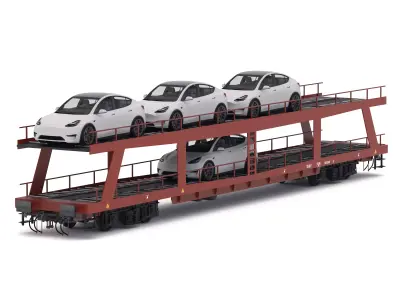 Autorack Car Transporter and Tesla Y 3D model