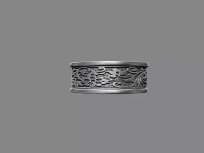 Ornate Demask floral victorian patterned wedding band ring 3D print model