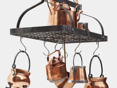 Enclume Grande Cuisine Rectangular Ceiling Pot Rack 3D model