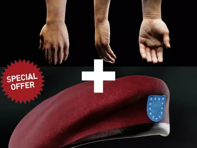 Army collection  Beret and Hand  Low-poly 3D model