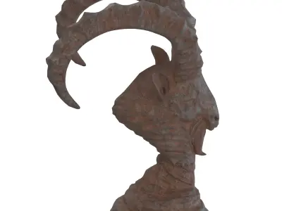Goat bust rusted statue Low-poly 3D model