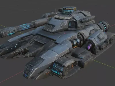 Wrecked Sci-Fi Heavy Tank Post-Apocalyptic Battlefield Prop PBR Low-poly 3D model