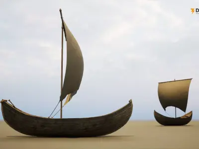 Medieval Coastal Sailing Boat - Harbor Fishing Boat Low-poly 3D model