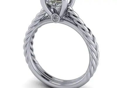PrincessCut Solitaire Bridal Wedding Band Set Antique Classic  3D print model