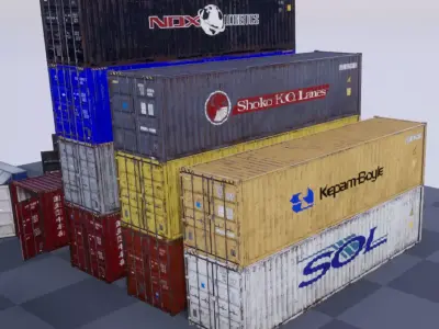Shipping Containers with various skins Low-poly 3D model