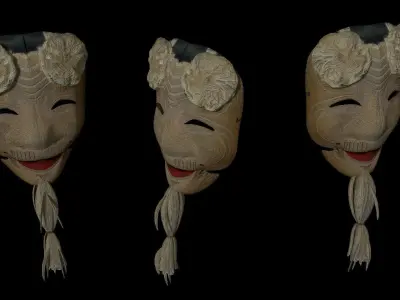 Okima Noh Mask Japanese haku Authentic Head Face Japan Armour  Low-poly 3D model