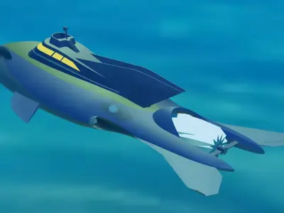 Stringray submarine flying in sky Free 3D model