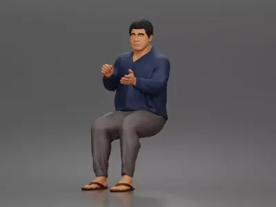 Asian Man sits gesturing while wearing casual sweater pants 3D print model