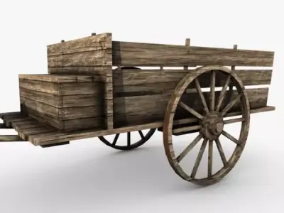low poly wooden old cart 3D model